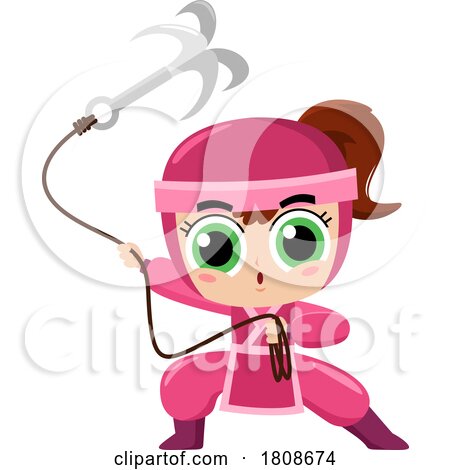 Cartoon Ninja Girl Using a Grappling Hook by Hit Toon