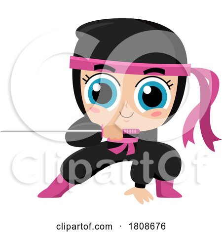 Cartoon Ninja Girl with a Katana Sword by Hit Toon