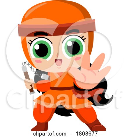 Cartoon Ninja Girl Using a Nunchaku by Hit Toon