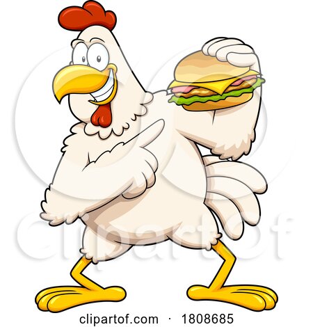 Cartoon Rooster Mascot Character with a Chicken Burger by Hit Toon