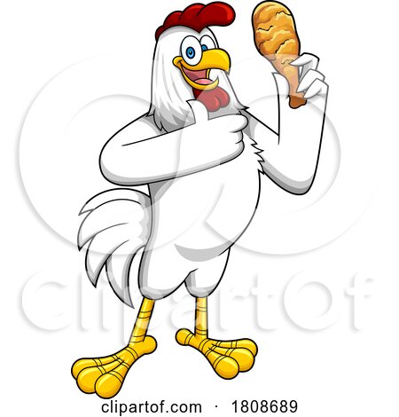 Cartoon Rooster Mascot Character with a Chicken Leg by Hit Toon
