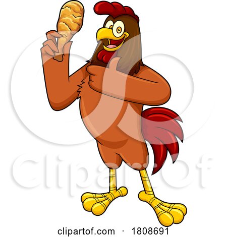 Cartoon Rooster Mascot Character with a Chicken Leg by Hit Toon
