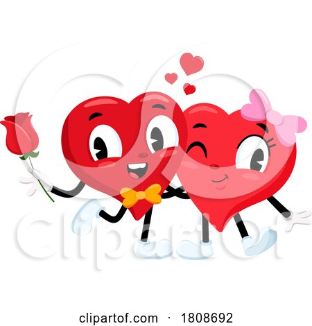 Cartoon Valentines Day Heart Mascot Couple on a Date by Hit Toon