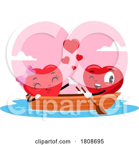 Cartoon Valentines Day Heart Mascot Couple on a Boat Date by Hit Toon