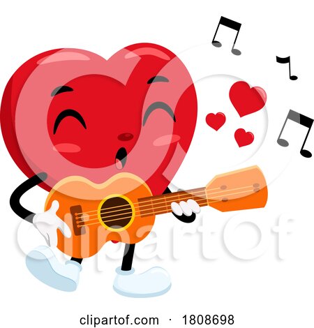 Cartoon Valentines Day Heart Mascot Playing a Guitar by Hit Toon
