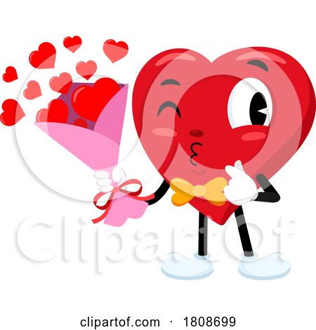 Cartoon Valentines Day Heart Mascot with a Bouquet by Hit Toon