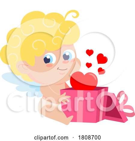 Cartoon Valentines Day Cupid with a Gift by Hit Toon