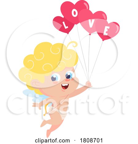 Cartoon Valentines Day Cupid with Love Balloons by Hit Toon