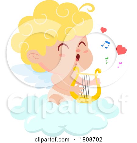 Cartoon Valentines Day Cupid Playing a Lyre on a Cloud by Hit Toon