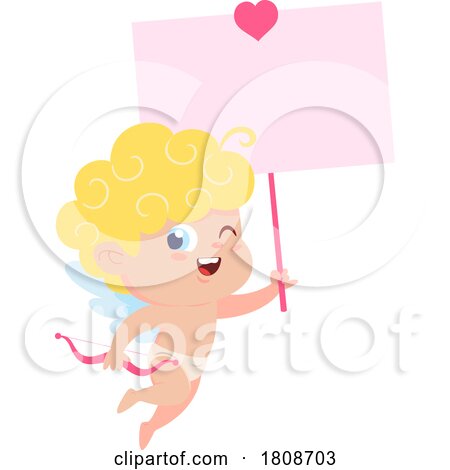 Cartoon Valentines Day Cupid with a Sign by Hit Toon
