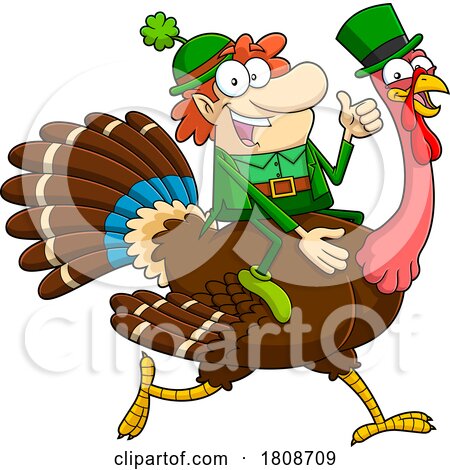 Cartoon Leprechaun Riding a Turkey by Hit Toon