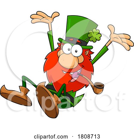 Cartoon Leprechaun Smoking a Pipe and Jumping by Hit Toon