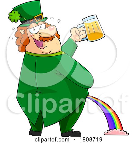 Cartoon Drunk Leprechaun Holding a Beer and Peeing a Rainbow by Hit Toon