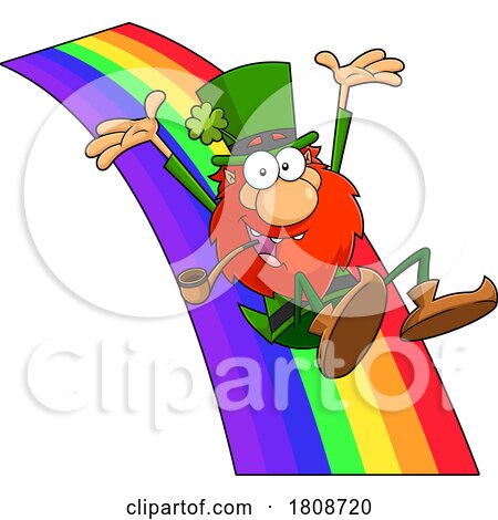 Cartoon Leprechaun Sliding down a Rainbow and Smoking a Pipe by Hit Toon