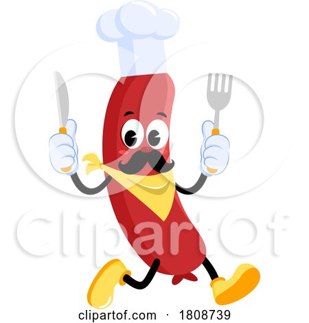 Cartoon Hungry Sausage Chef Food Mascot Character by Hit Toon