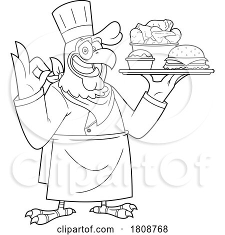 Cartoon Black and White Chef Rooster Chicken Mascot Character by Hit Toon
