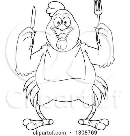 Cartoon Black and White Hungry Rooster Chicken Mascot Character by Hit Toon