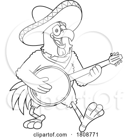 Cartoon Black and White Mexican Rooster Chicken Mascot Playing a Banjo by Hit Toon