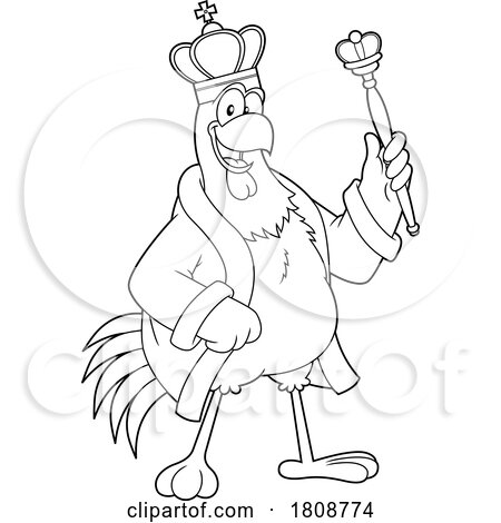 Cartoon Black and White King Rooster Chicken Mascot Character by Hit Toon