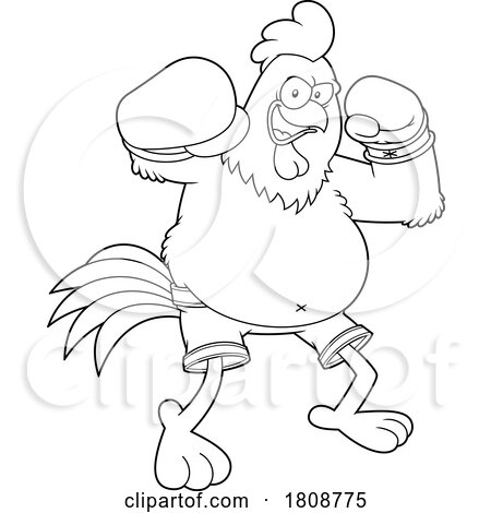 Cartoon Black and White Fighting Rooster Chicken Mascot Character by Hit Toon