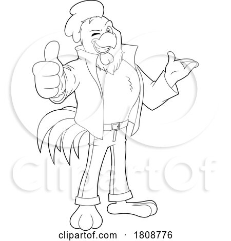 Cartoon Black and White Rockabilly Rooster Chicken Mascot Character by Hit Toon
