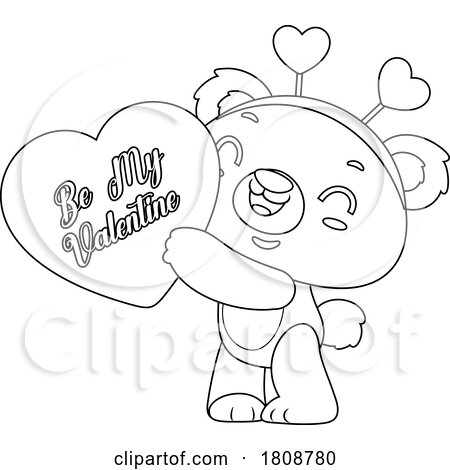 Cartoon Black and White Valentines Day Bear Mascot with a Heart by Hit Toon
