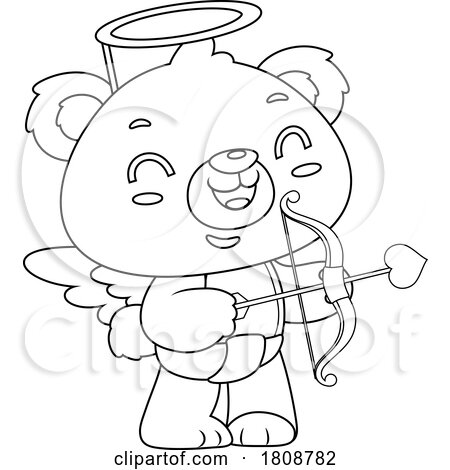 Cartoon Black and White Valentines Day Bear Cupid Mascot by Hit Toon