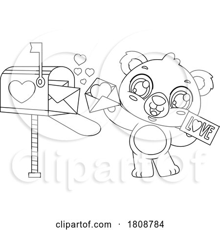 Cartoon Black and White Valentines Day Bear Mascot with Mail by Hit Toon