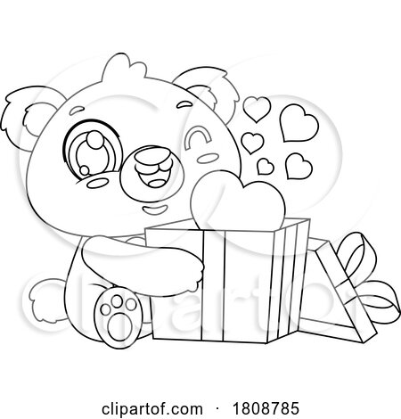 Cartoon Black and White Valentines Day Bear Mascot Character with a Gift by Hit Toon