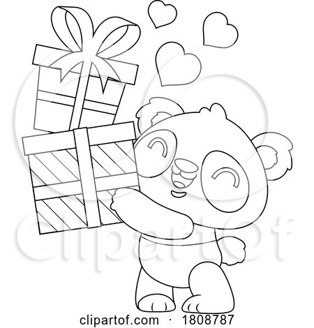Cartoon Black and White Valentines Day Panda Mascot with Gifts by Hit Toon
