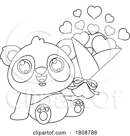 Cartoon Black and White Valentines Day Panda Mascot with Hearts by Hit Toon
