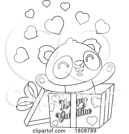 Cartoon Black and White Valentines Day Panda Mascot in a Gift Box by Hit Toon
