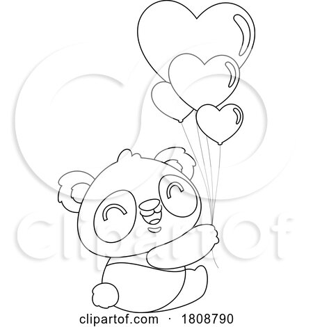 Cartoon Black and White Valentines Day Panda Mascot with Heart Balloons by Hit Toon
