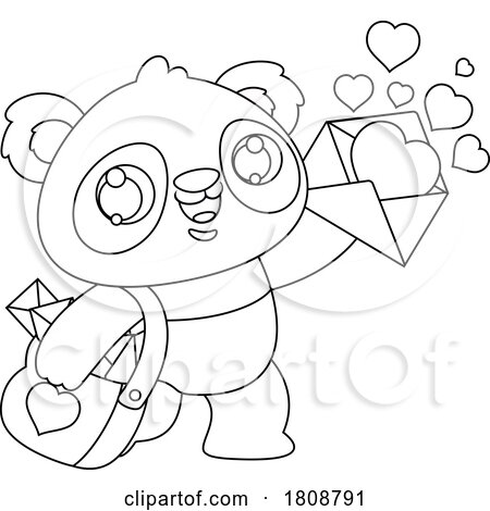 Cartoon Black and White Panda Mascot Character with Valentine Mail by Hit Toon