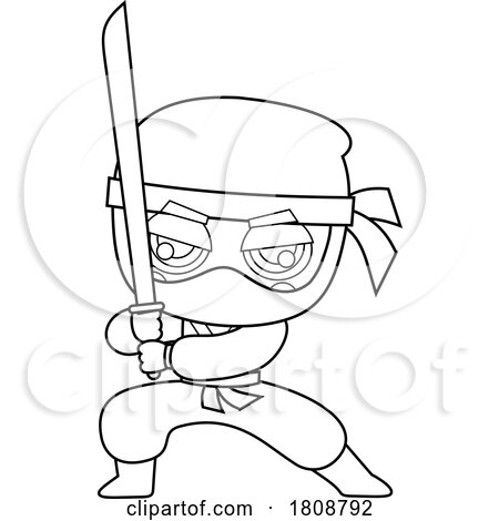Cartoon Black and White Ninja with a Katana Sword by Hit Toon