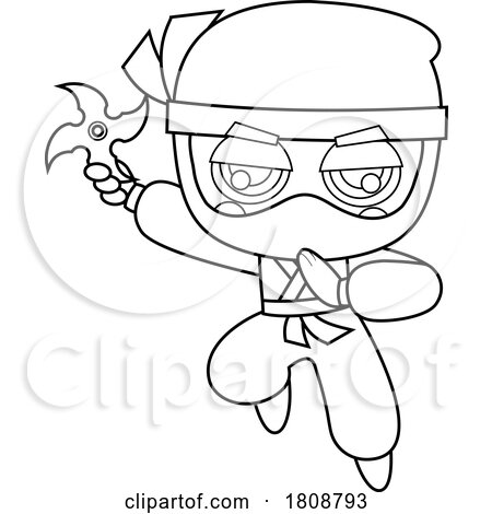 Cartoon Black and White Ninja Throwing a Shuriken by Hit Toon