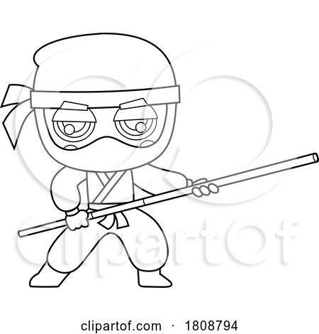 Cartoon Black and White Ninja with a Wooden Stick by Hit Toon