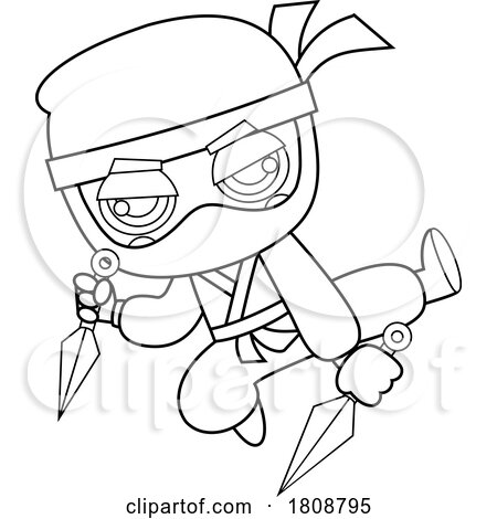 Cartoon Black and White Ninja with Kunai Throwing Knives by Hit Toon