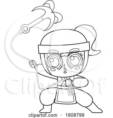 Cartoon Black and White Ninja Girl Using a Grappling Hook by Hit Toon