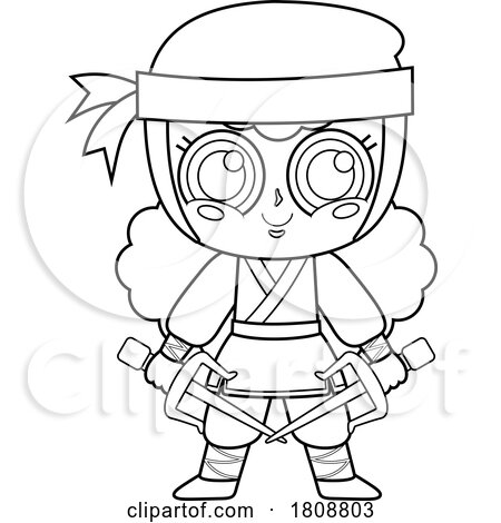 Cartoon Black and White Ninja Girl with Sai Knives by Hit Toon