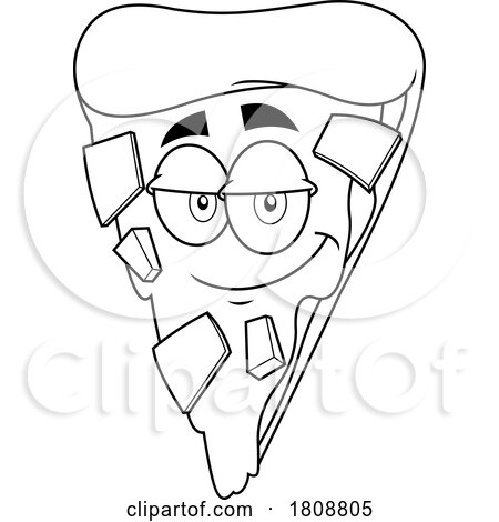 Cartoon Black and White Pizza Slice Mascot Royalty Free Licensed Stock Clipart by Hit Toon