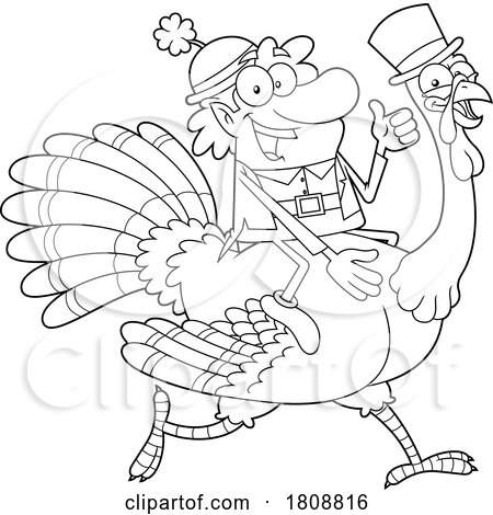 Cartoon Black and White Leprechaun Riding a Turkey by Hit Toon