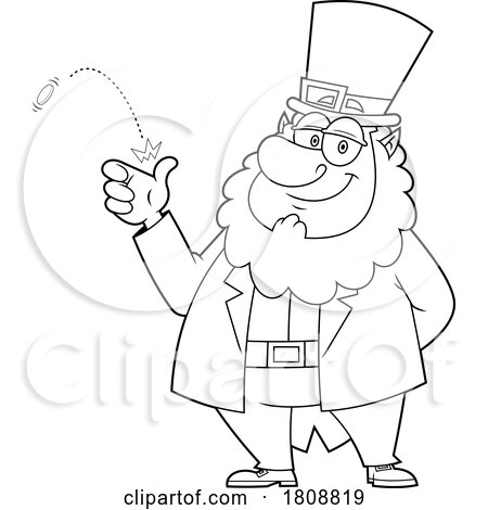 Cartoon Black and White Leprechaun Flicking a Coin by Hit Toon