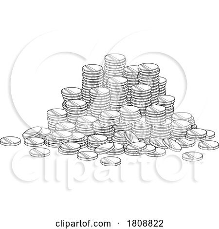 Cartoon Black and White Stacks of Gold Coins by Hit Toon