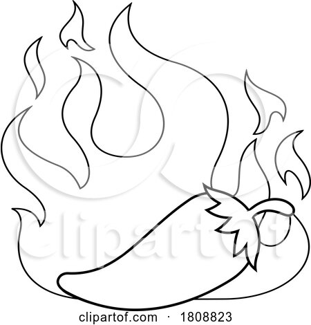 Cartoon Black and White Fiery Hot Pepper by Hit Toon