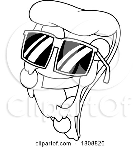 Cartoon Black and White Pizza Slice Mascot Royalty Free Licensed Stock Clipart by Hit Toon