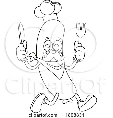 Cartoon Black and White Hungry Sausage Chef Food Mascot Character by Hit Toon