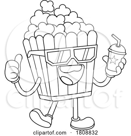 Cartoon Black and White Movie Popcorn Food Mascot Character by Hit Toon