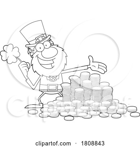Cartoon Black and White Leprechaun with Gold by Hit Toon