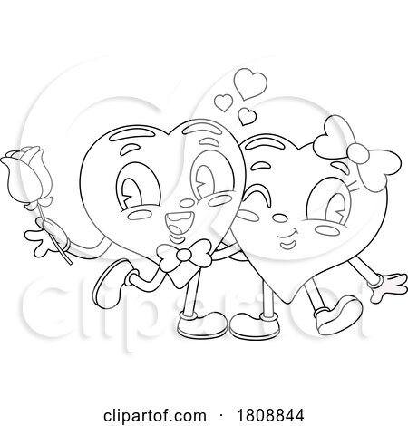 Cartoon Black and White Valentines Day Heart Mascot Couple on a Date by Hit Toon